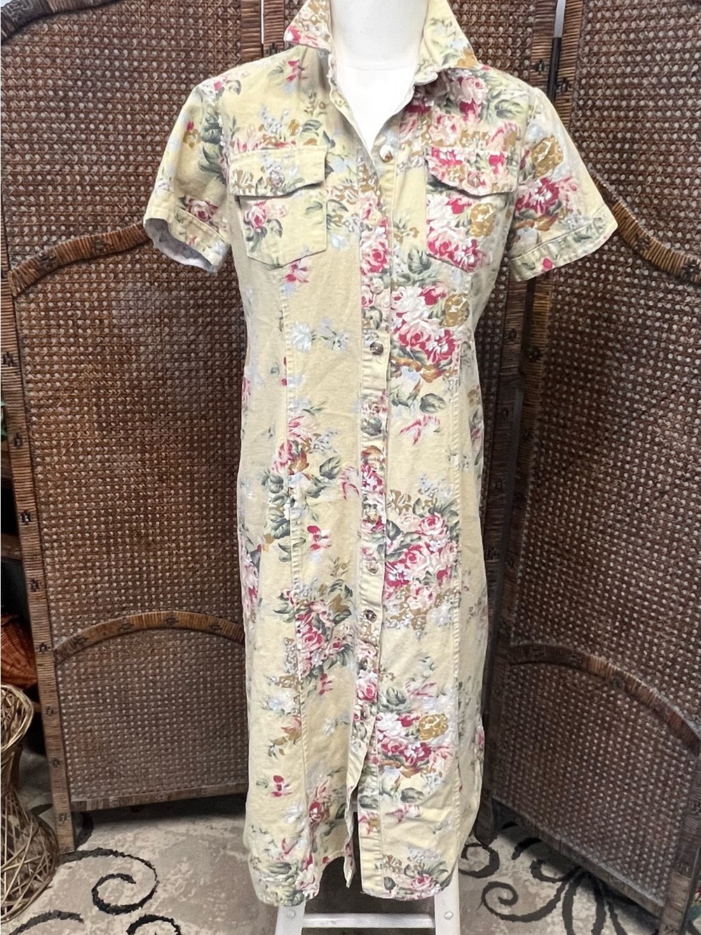 Vintage stonebridge floral dress cotton button down 6Petite grandma core